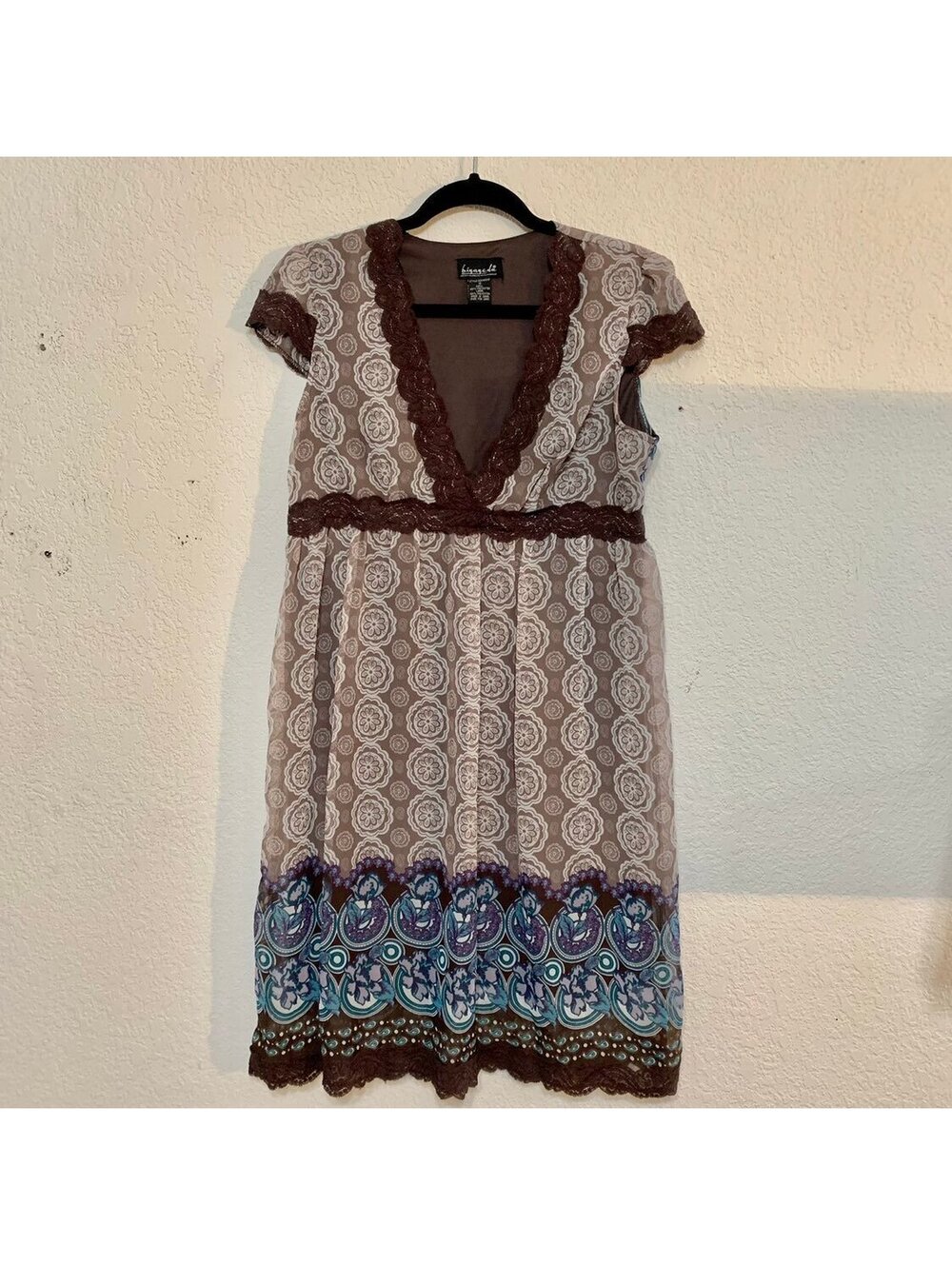 Biyayeda Women's Size 12 Brown and Blue Lace Dress
